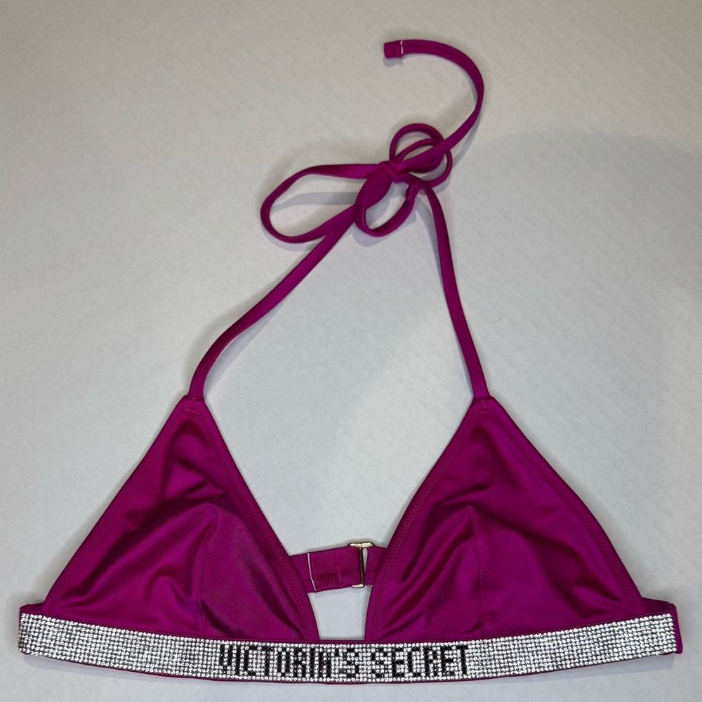 Victoria's Secret Magenta Bandeau Bikini Top with Rhinestone Logo Band